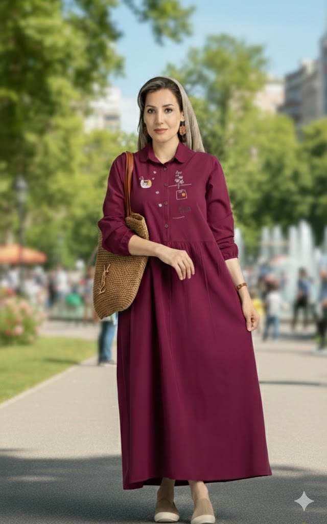 پیراهن الیاف طبیعی گلدوزی مدل نوا