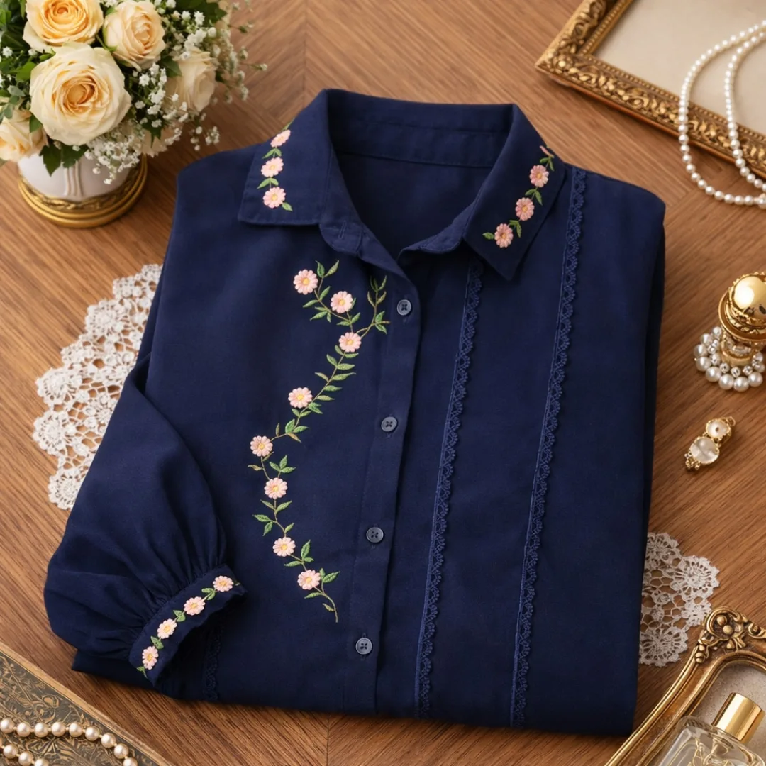 شومیز الیاف طبیعی گلدوزی  روژان