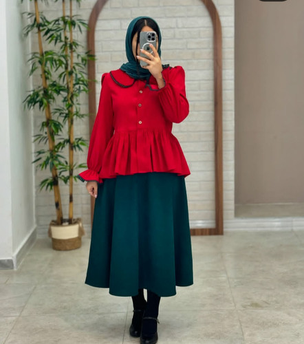 شومیز دامن مخمل مدل انار