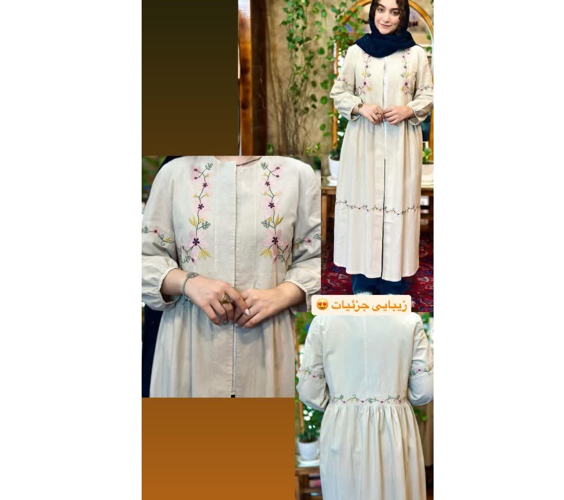 مانتو الیاف طبیعی گلدوزی شده مدل ستاره