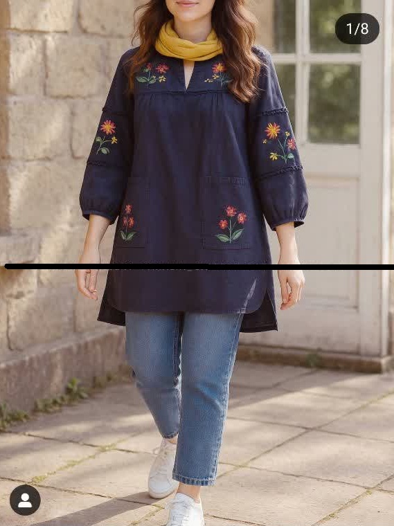 تونیک مانتویی الیاف طبیعی گلدوزی مدل باغچه