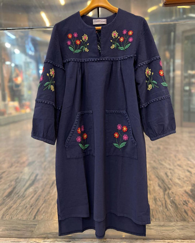 تونیک مانتویی الیاف طبیعی گلدوزی مدل باغچه