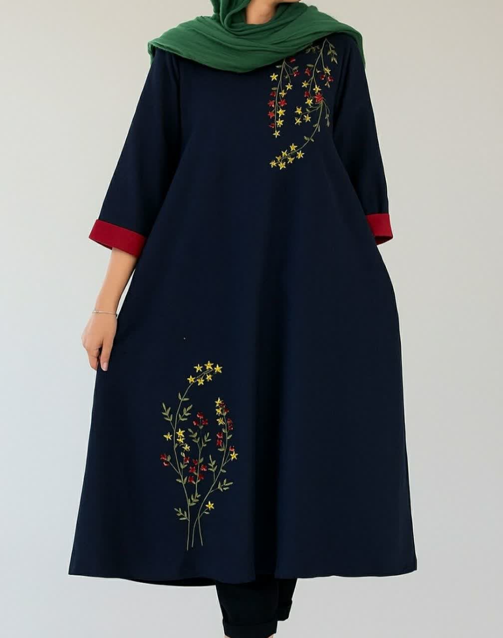 پیراهن مخمل کبریتی 4 فصل گلدوزی شده مدل سایه