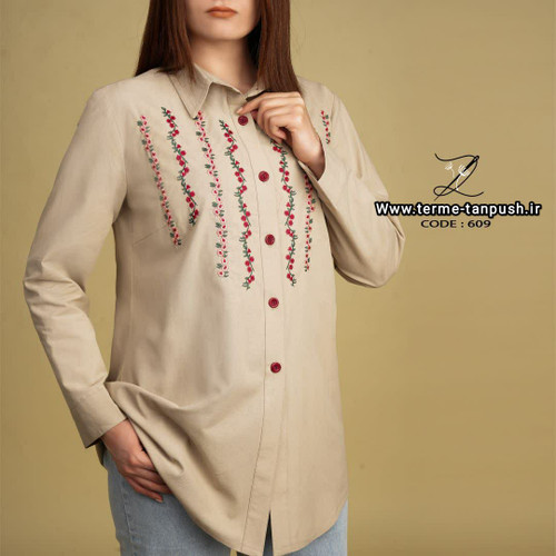 تونیک مانتو گلدوزی مدل گلریز لنین الیاف طبیعی