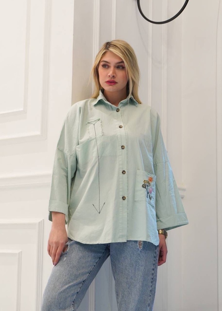 شومیز الیاف طبیعی گلدوزی مدل دلسا