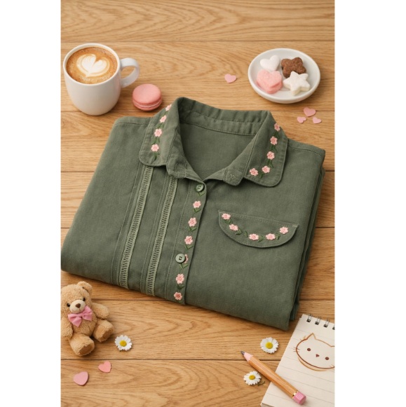 شومیز الیاف طبیعی گلدوزی  گل بهار