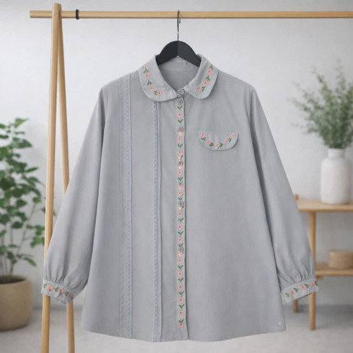 شومیز الیاف طبیعی گلدوزی گل بهار