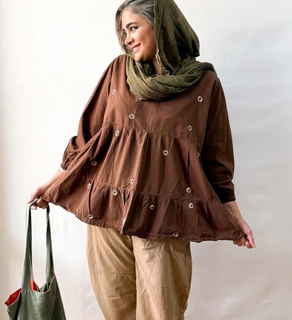 تونیک الیاف طبیعی عروسکی گلدوزی مدلی پانچی یاسمین