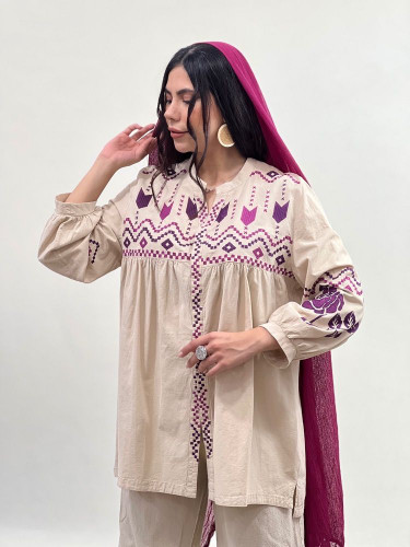 تونیک مانتو الیاف طبیعی گلدوزی مدل «گندم»