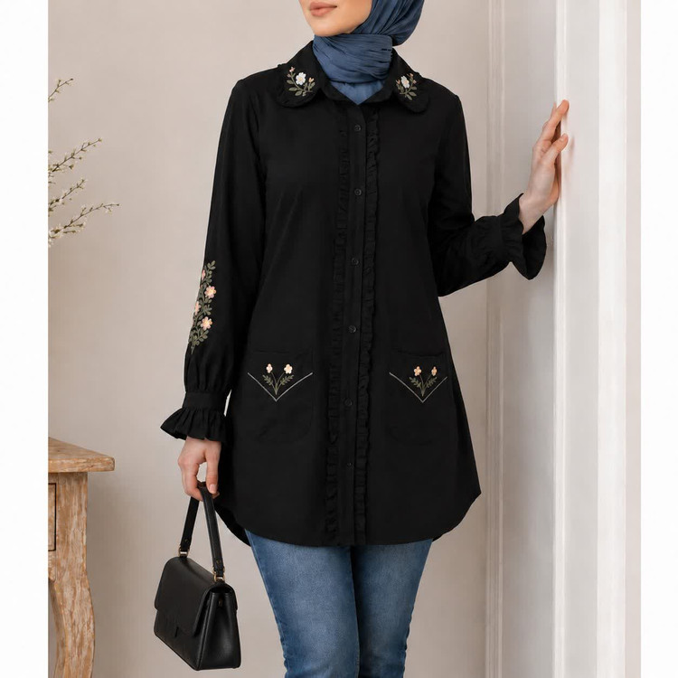 تونیک مانتو الیاف طبیعی گلدوزی شده مدل آیدا