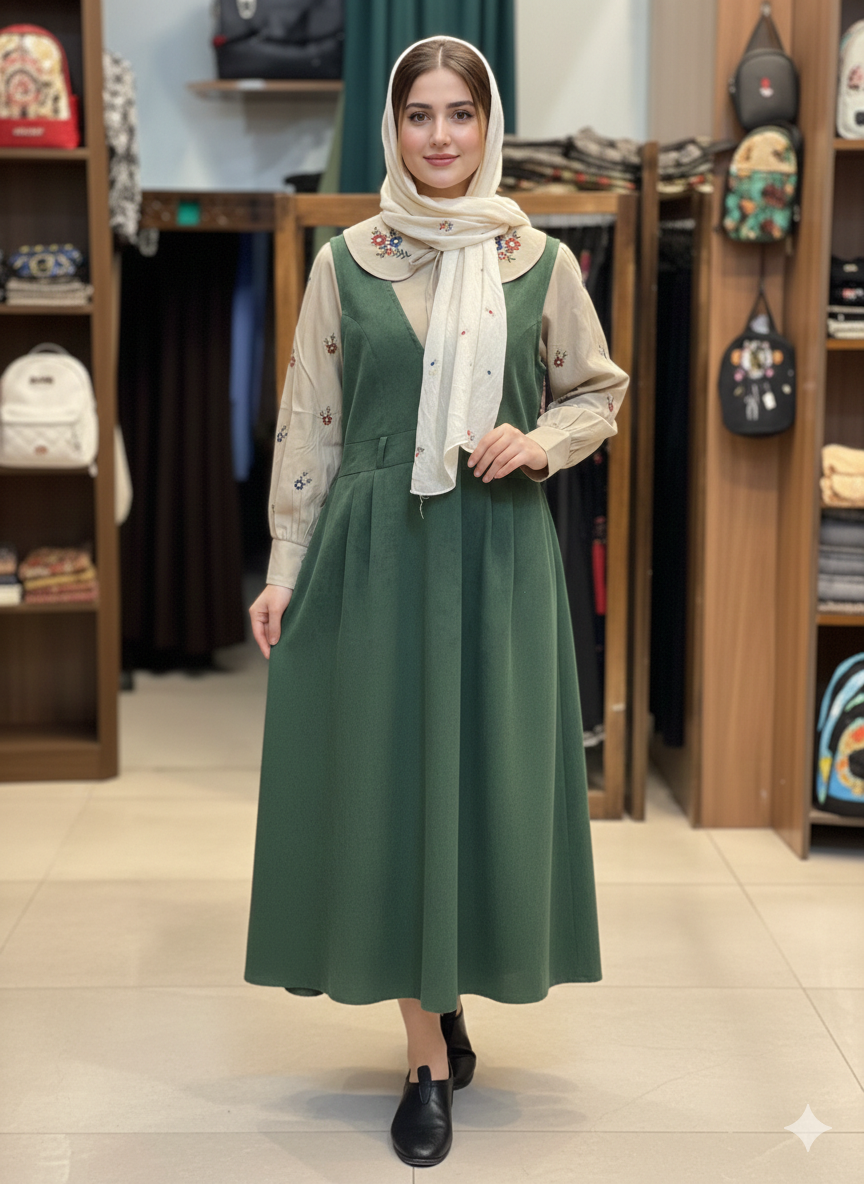 شومیز سارفون  دو تیکه مخمل کبریتی مینا